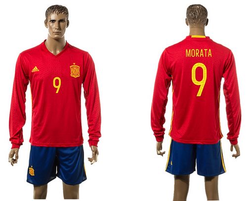 Spain #9 Morata Red Home Long Sleeves Soccer Country Jersey