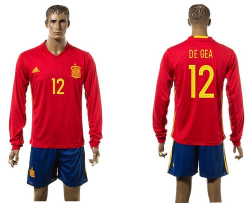 Spain #12 De Gea Red Home Long Sleeves Soccer Country Jersey