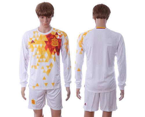 Spain Blank White Away Long Sleeves Soccer Country Jersey
