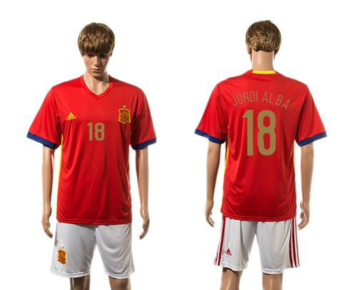 Spain #18 Jordi Alba Home Soccer Country Jersey