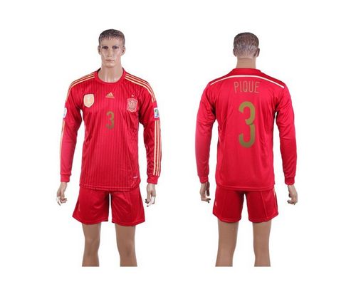 Spain #3 Pique Home World Cup Long Sleeves Soccer Country Jersey