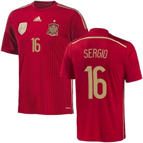 Spain #16 Sergio Busquets Home World Cup Soccer Country Jersey