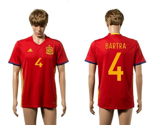 Spain #4 Bartra Red Home Soccer Country Jersey
