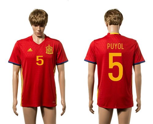 Spain #5 Puyol Red Home Soccer Country Jersey