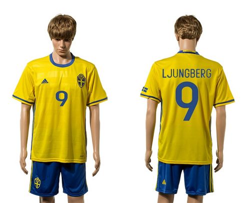 Sweden #9 Ljungberg Home Soccer Country Jersey
