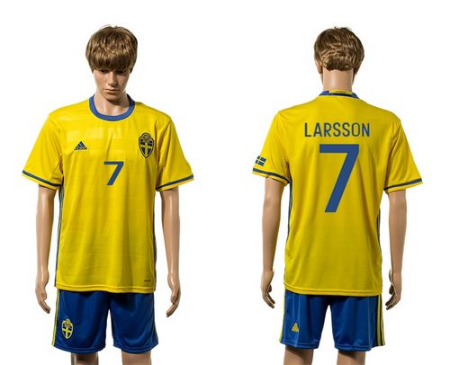 Sweden #7 Larsson Home Soccer Country Jersey