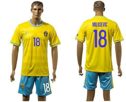 Sweden #18 Milosevic Home Soccer Country Jersey