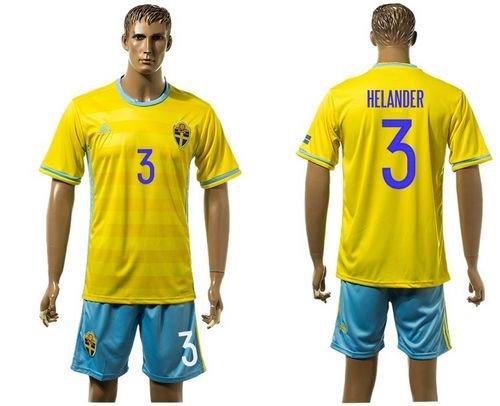 Sweden #3 Helander Home Soccer Country Jersey