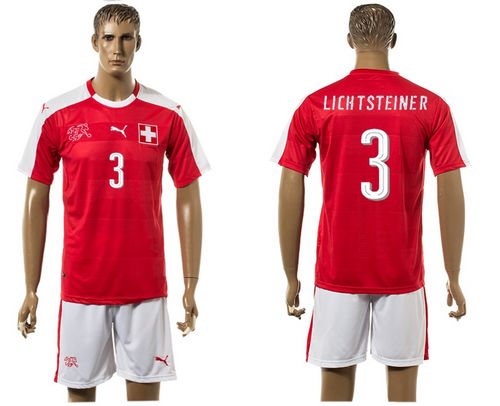 Switzerland #3 Lichtsteiner Red Home Soccer Country Jersey