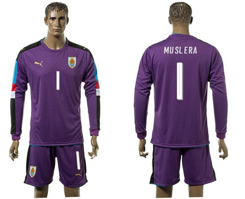 Uruguay #1 Muslera Purple Long Sleeves Soccer Country Jersey