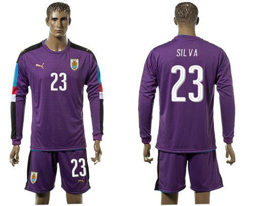 Uruguay #23 Silva Purple Long Sleeves Soccer Country Jersey