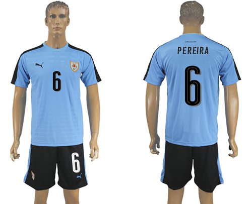 Uruguay #6 Pereira Home Soccer Country Jersey