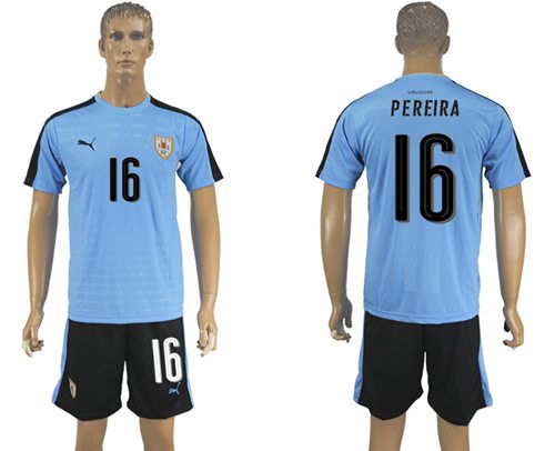 Uruguay #16 Pereira Home Soccer Country Jersey
