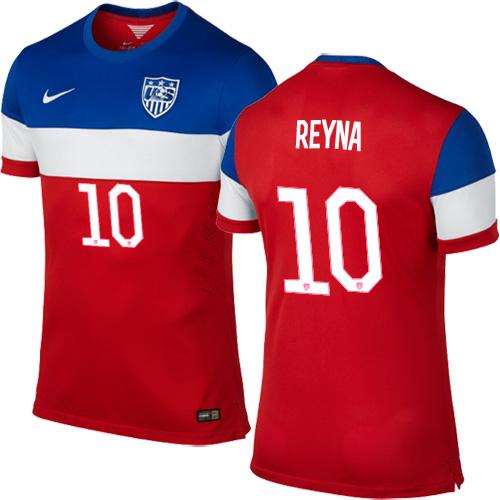 USA #10 Claudio Reyna Red Away Soccer Country Jersey