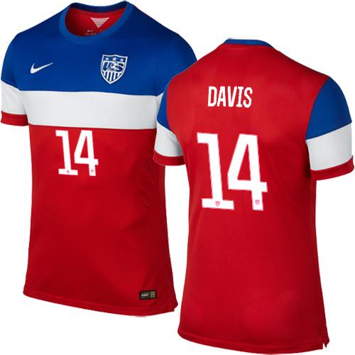 USA #14 Brad Davis Red Away Soccer Country Jersey