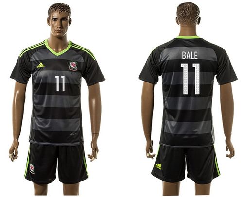 Wales #11 Bale Black Away Soccer Country Jersey