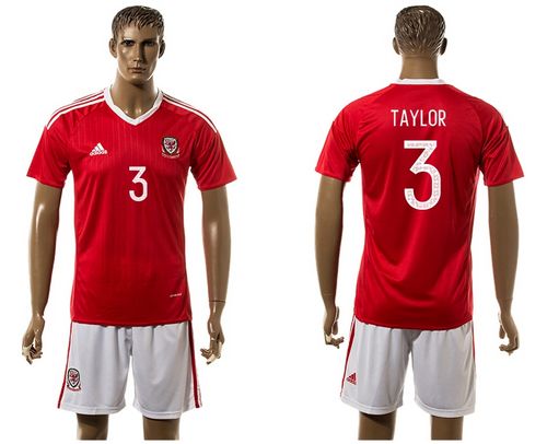 Wales #3 Taylor Red Home Soccer Club Jersey