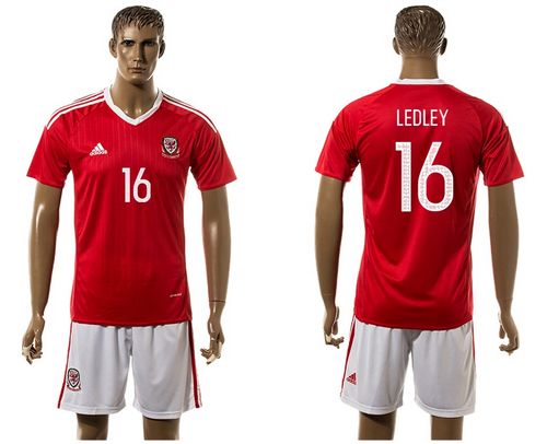 Wales #16 Ledley Red Home Soccer Club Jersey