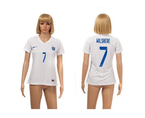 Women's England #7 Wilshere White Home Soccer Country Jersey
