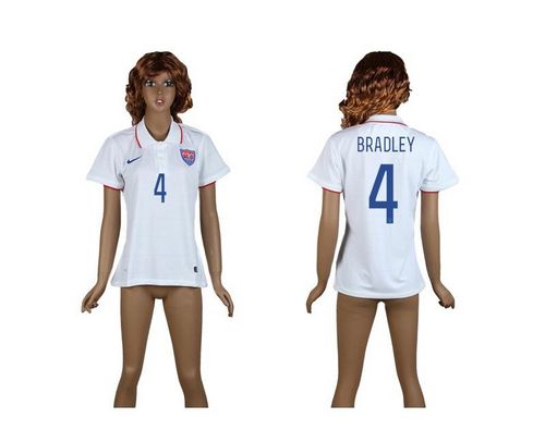 Women's USA #4 Bradley White Home Soccer Country Jersey