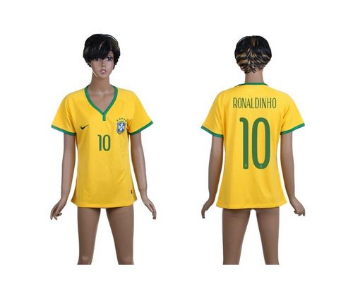 Women's Brazil #10 Ronaldinho Yellow Home Soccer Country Jersey