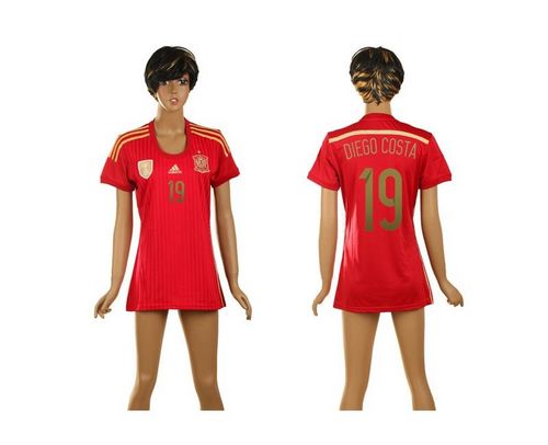 Women's Spain #19 Diego Costa Home Soccer Country Jersey