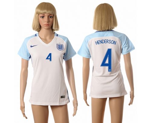 Women's England #4 Henderson Home Soccer Country Jersey