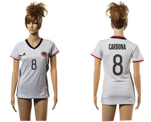 Women's Colombia #8 Cardona Away Soccer Country Jersey