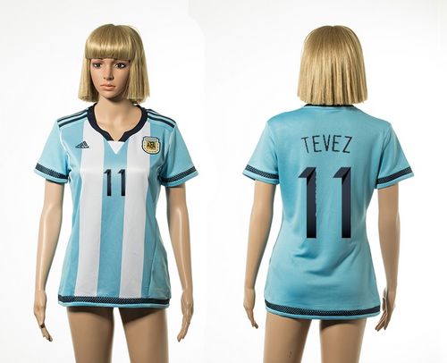 Women's Argentina #11 Tevez Home Soccer Country Jersey