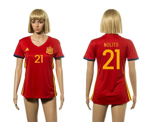 Women's Spain #21 Nolito Red Home Soccer Country Jersey