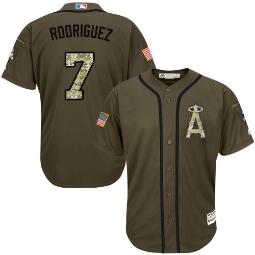 Angels of Anaheim #7 Ivan Rodriguez Green Salute to Service Stitched MLB Jersey