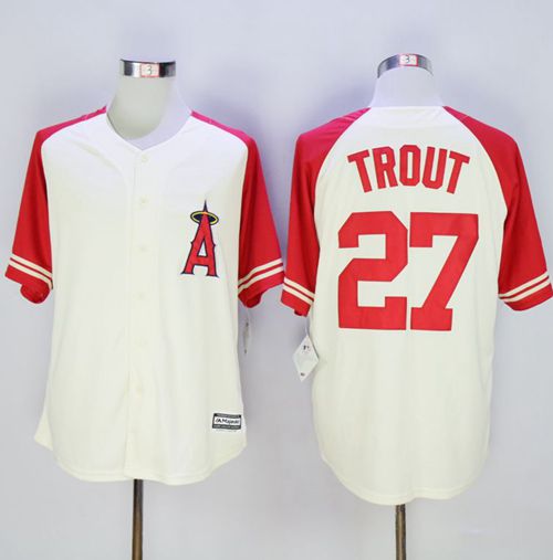 Angels of Anaheim #27 Mike Trout Cream/Red Exclusive New Cool Base Stitched MLB Jersey