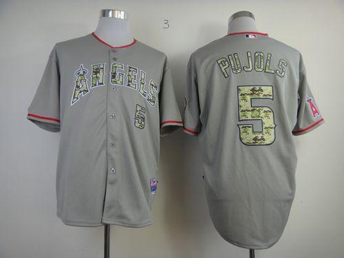 Angels of Anaheim #5 Albert Pujols Grey USMC Cool Base Stitched MLB Jersey