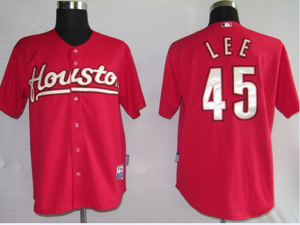 Mitchell and Ness Astros #45 Carlos Lee Red Stitched Throwback MLB Jersey