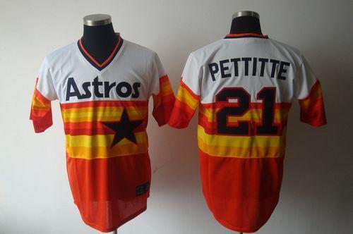 Mitchell And Ness Astros #21 Andy Pettitte White/Orange Stitched Throwback MLB Jersey