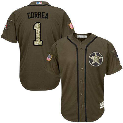Astros #1 Carlos Correa Green Salute to Service Stitched MLB Jersey