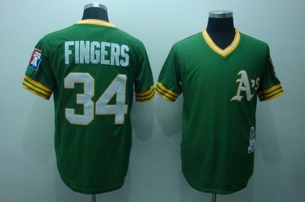 Mitchell and Ness Athletics #34 Rollie Fingers Stitched Green Throwback MLB Jersey