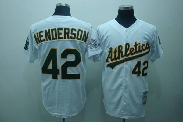 Mitchell and Ness Athletics #42 Dave Henderson Stitched White Throwback MLB Jersey