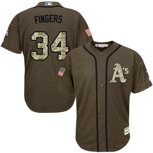 Athletics #34 Rollie Fingers Green Salute to Service Stitched MLB Jersey