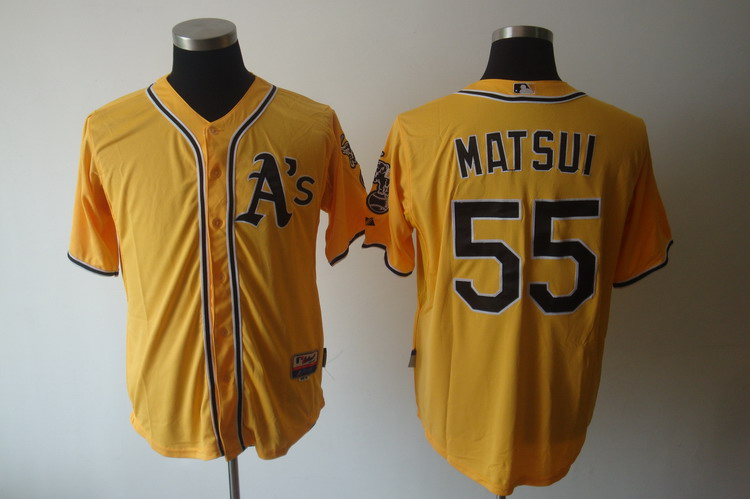Athletics #55 Hideki Matsui Yellow Cool Base Stitched MLB Jersey
