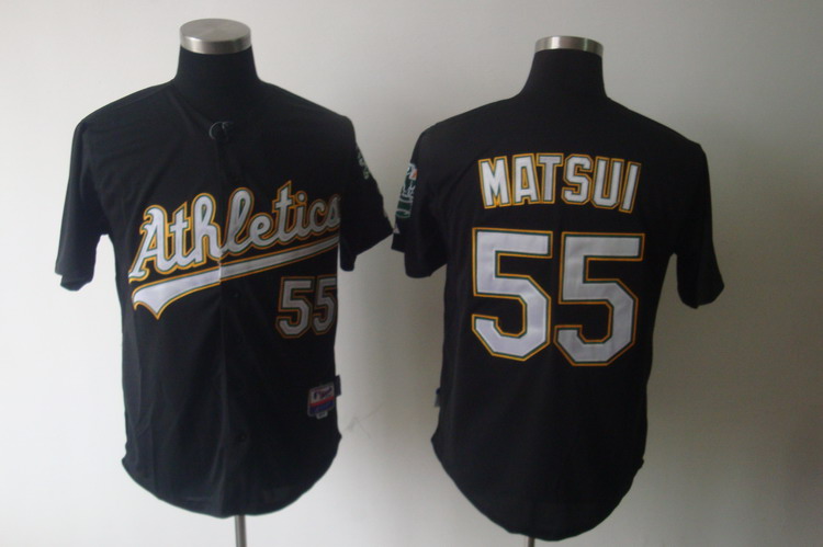 Athletics #55 Hideki Matsui Black Cool Base Stitched MLB Jersey