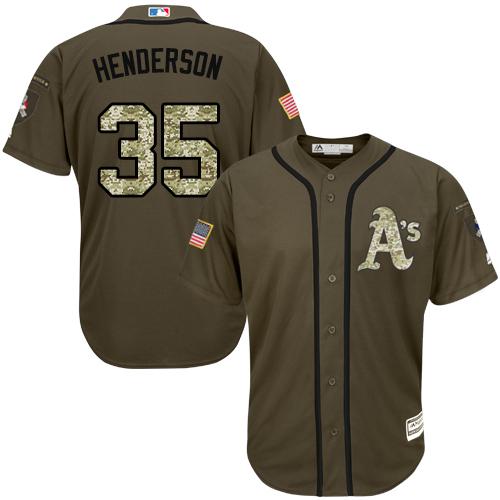 Athletics #35 Rickey Henderson Green Salute to Service Stitched MLB Jersey