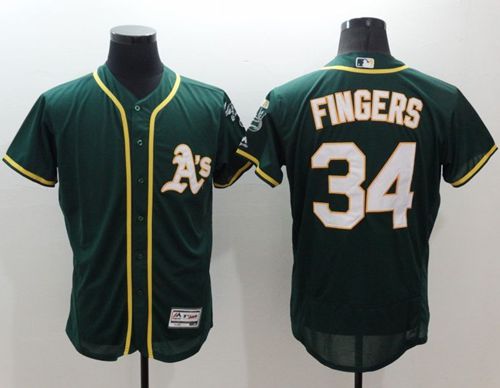 Athletics #34 Rollie Fingers Green Flexbase Authentic Collection Stitched MLB Jersey