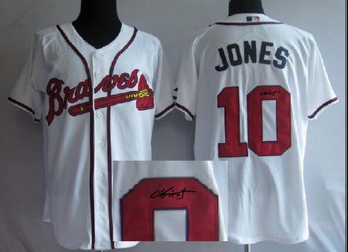 Braves #10 Chipper Jones White Cool Base Autographed Stitched MLB Jersey