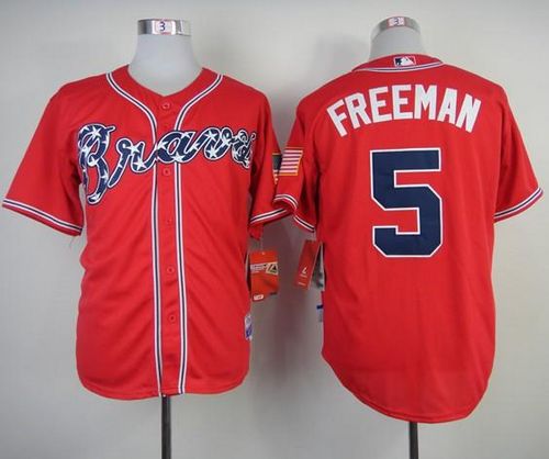 Braves #5 Freddie Freeman Red Cool Base Stitched MLB Jersey
