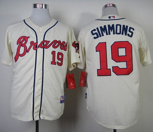 Braves #19 Andrelton Simmons Cream Alternate Cool Base Stitched MLB Jersey