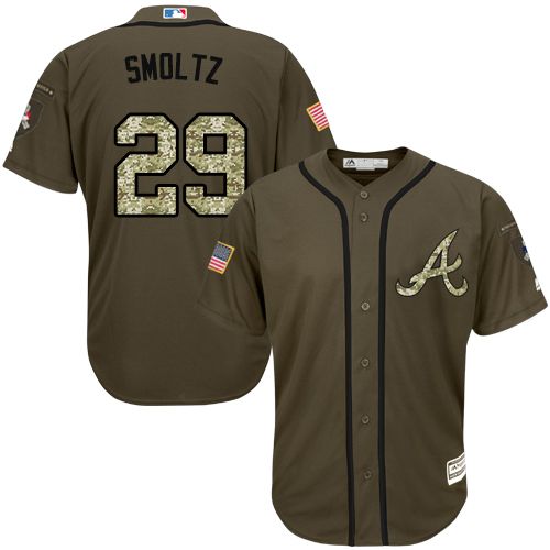 Braves #29 John Smoltz Green Salute to Service Stitched MLB Jersey