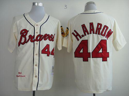 Mitchell And Ness 1963 Braves #44 Hank Aaron Cream Throwback Stitched MLB Jersey