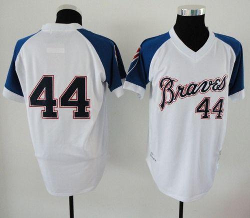 Mitchell And Ness 1974 Braves #44 Hank Aaron White Throwback Stitched MLB Jersey