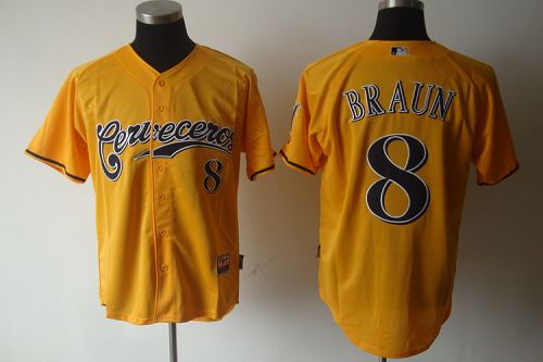 Brewers #8 Ryan Braun Yellow Cerveceros Cool Base Stitched MLB Jersey